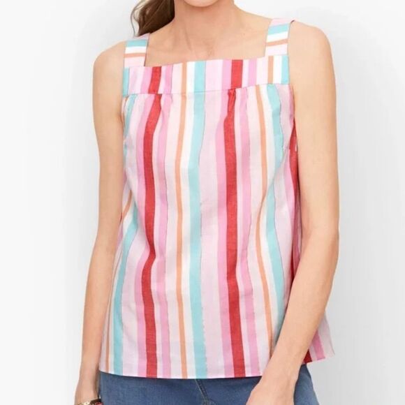 Talbots Pink Colorful Metallic Stripe Square Neck Tank Top - Picture 2 of 10